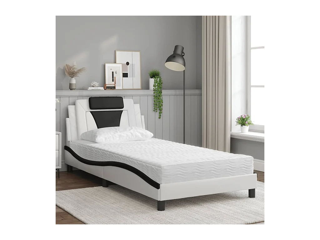 Cama con colchón blanco y negro 100x200 cm polipiel