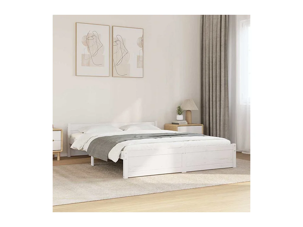 Cadre de lit sans matelas blanc bois massif 160x200 cm