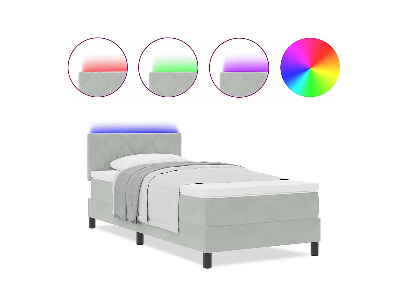 Letto a molle con materasso Grigio chiaro 90 x 190 cm Velvet