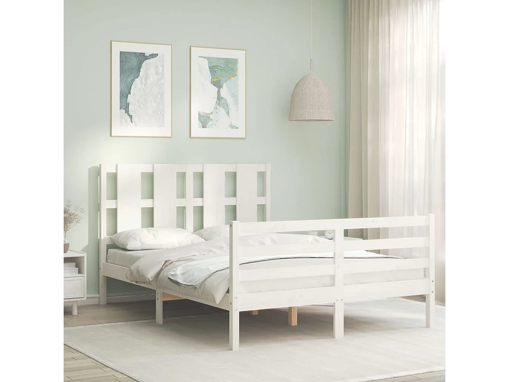 Estructura de cama sin colchón blanco 140x190 cm madera maciza