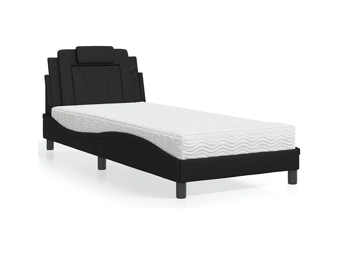 Bed met zwarte matras 90x200 cm imitatieleer