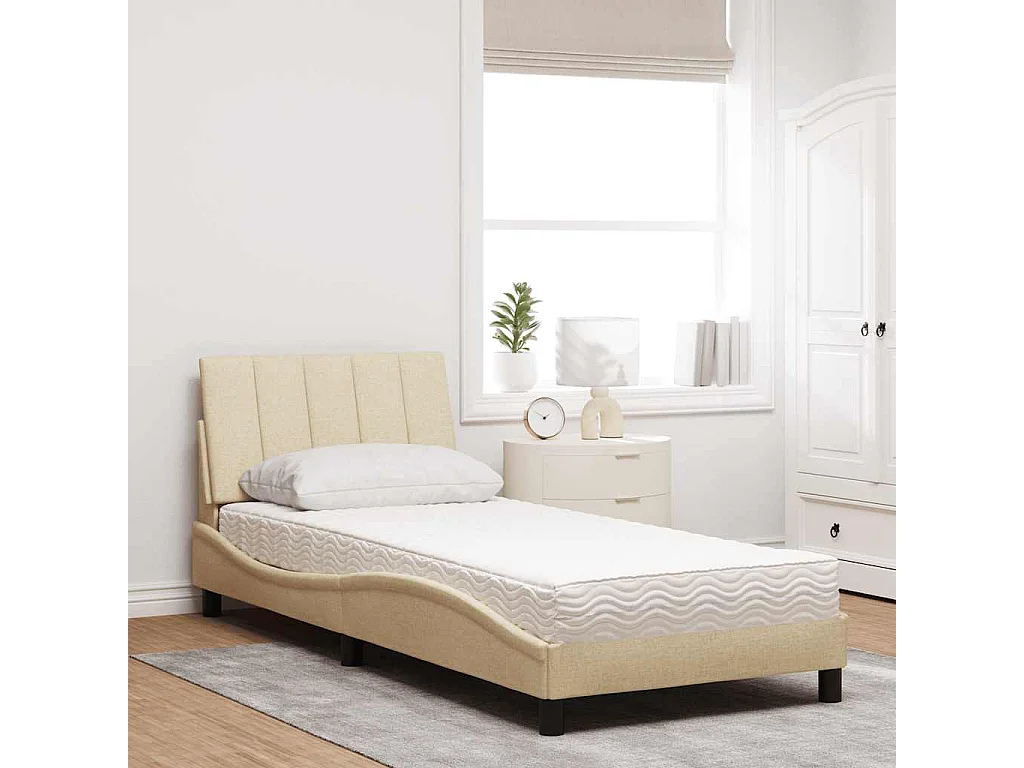 Lit avec matelas crème 90x190 cm tissu
