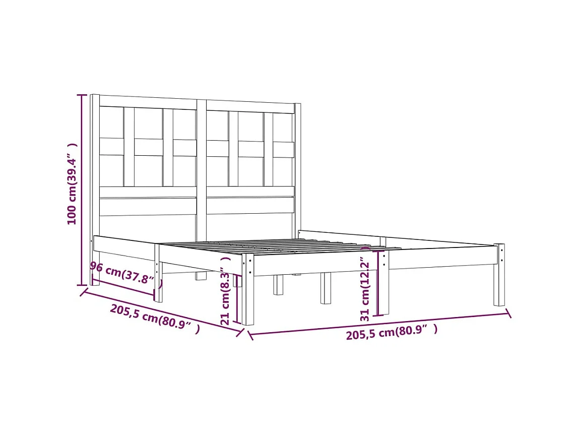 Bettgestell ohne Matratze grau 200x200 cm Kiefer Massivholz