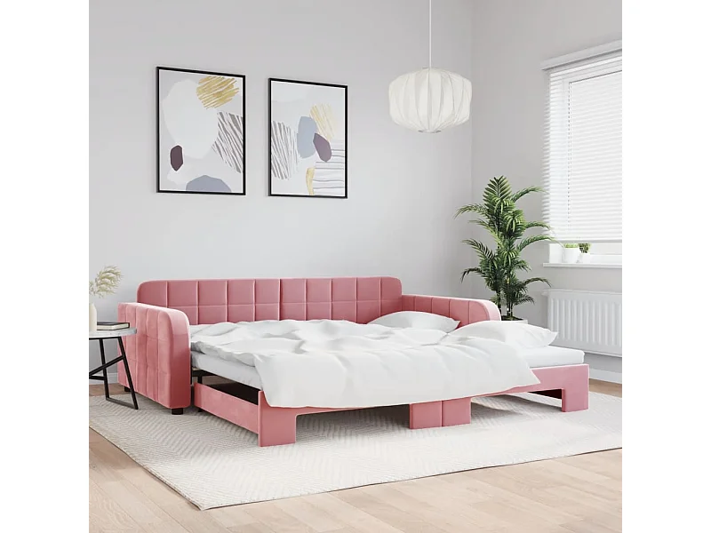 Dagbed met uitschuifbed roze 100x200 cm fluweel
