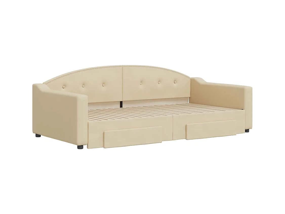 Divano letto con rotelle e cassetti in tessuto crema 100x200 cm