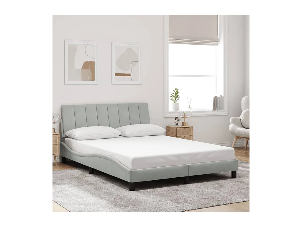 Cadre de lit avec LED sans matelas gris clair 140x200cm velours