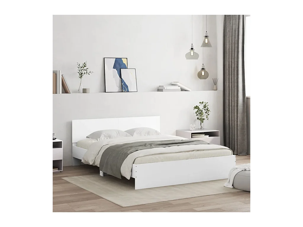 Estructura de cama con LED sin colchón blanco 150x200 cm