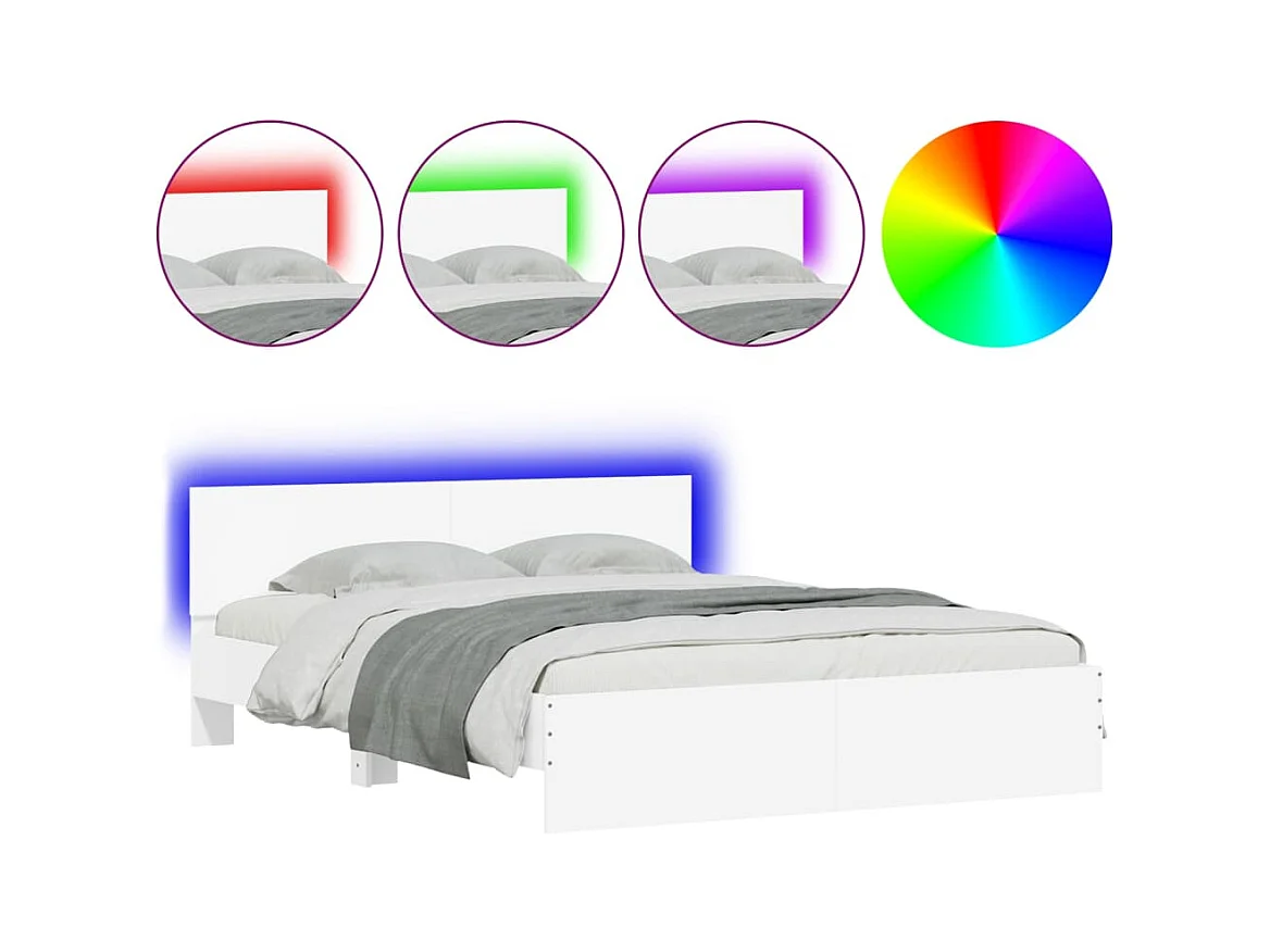 Estructura de cama con LED sin colchón blanco 150x200 cm