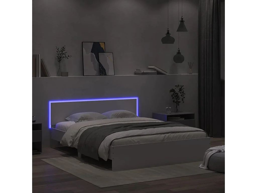 Estructura de cama con LED sin colchón blanco 150x200 cm