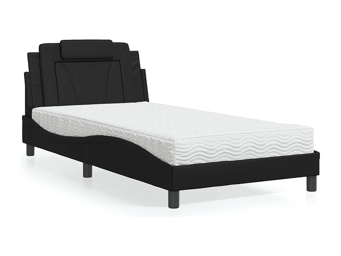 Lit avec matelas noir 100x200 cm similicuir
