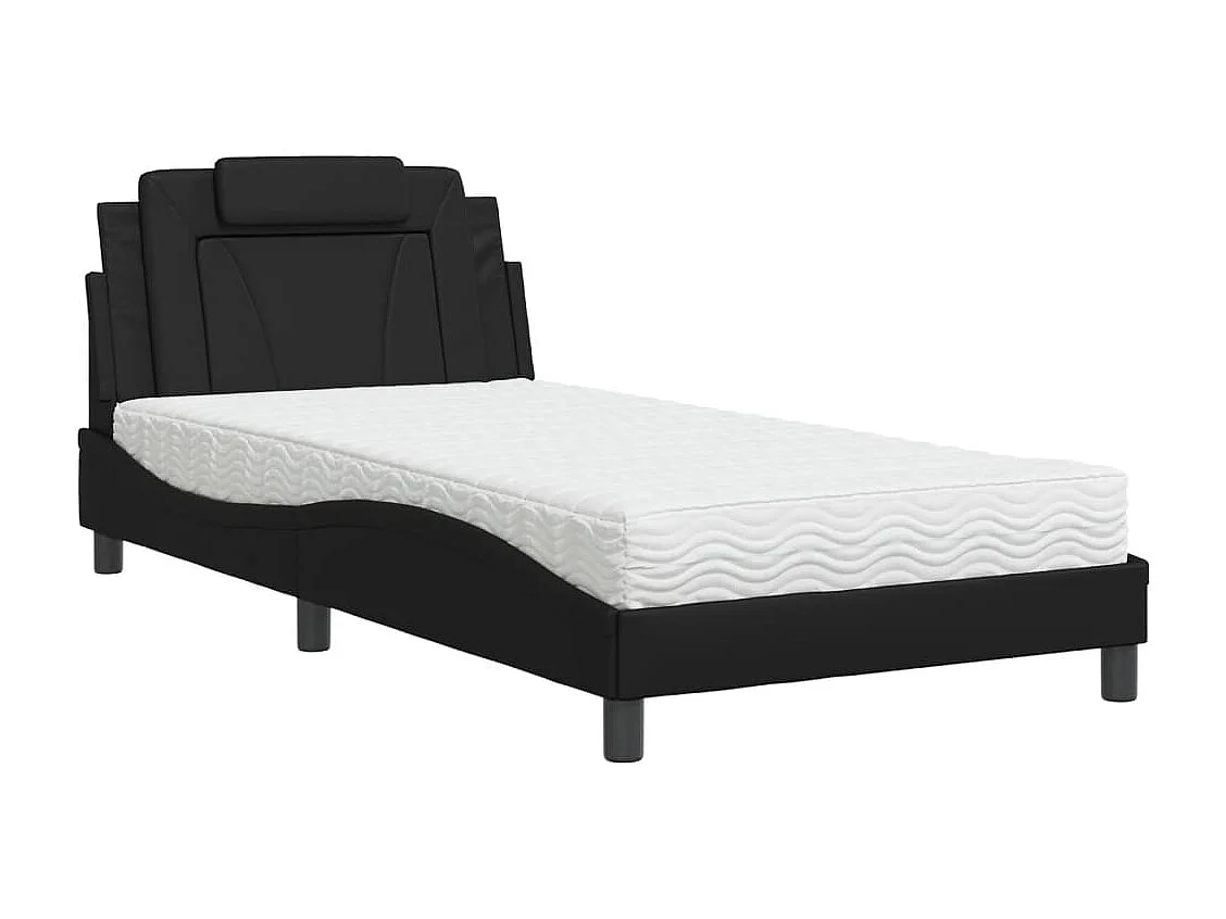 Lit avec matelas noir 100x200 cm similicuir