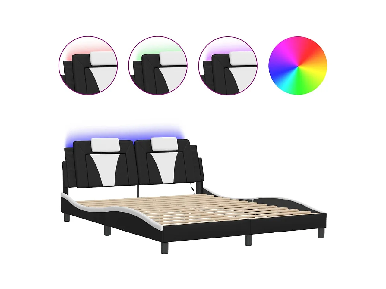 Bedframe met LED zonder matras zwart-wit 160x200 cm