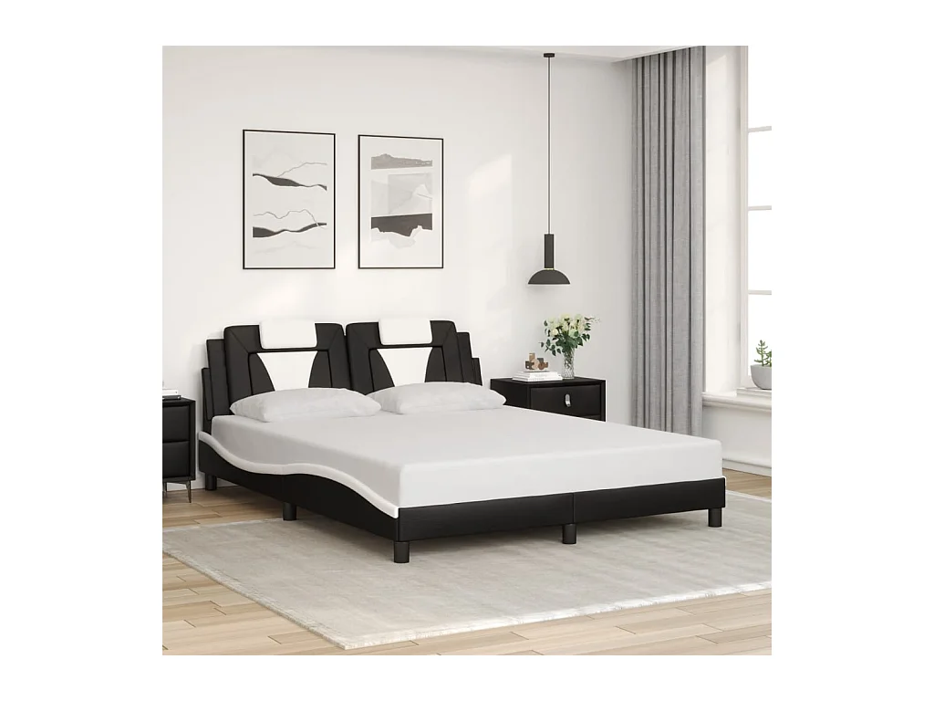 Bedframe met LED zonder matras zwart-wit 160x200 cm