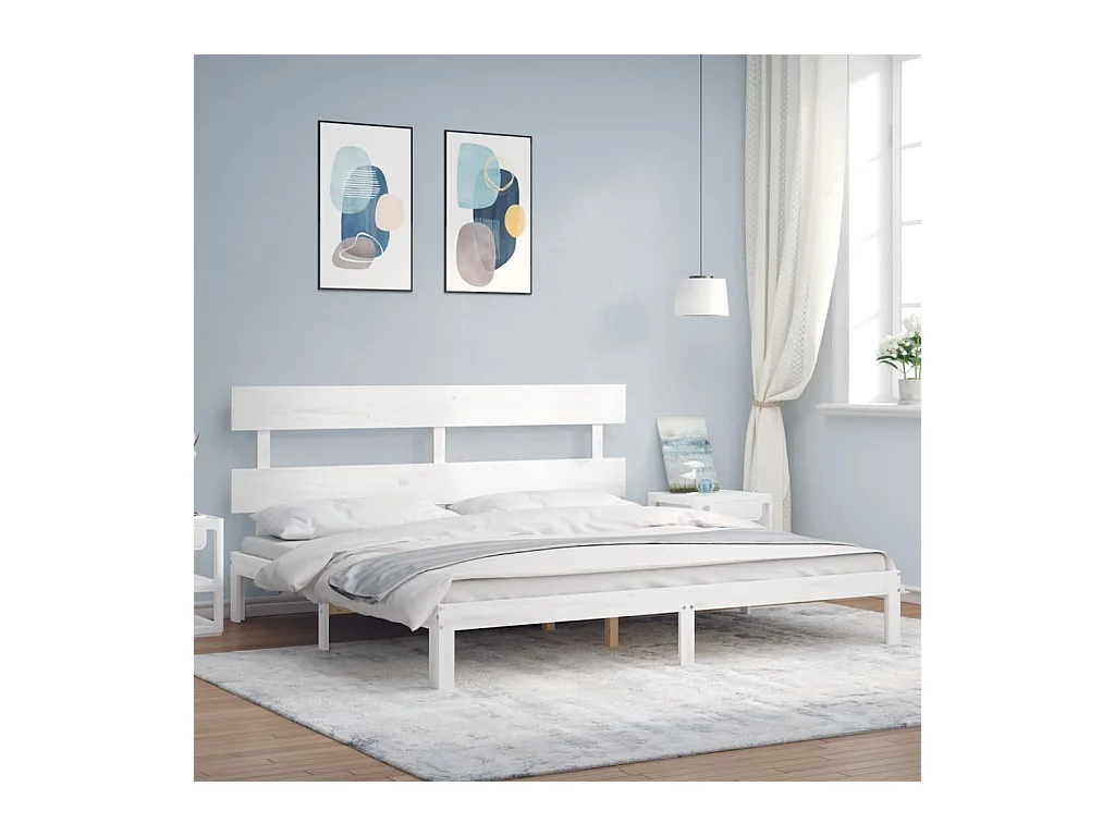 Bedframe zonder matras wit 200x200 cm massief grenenhout