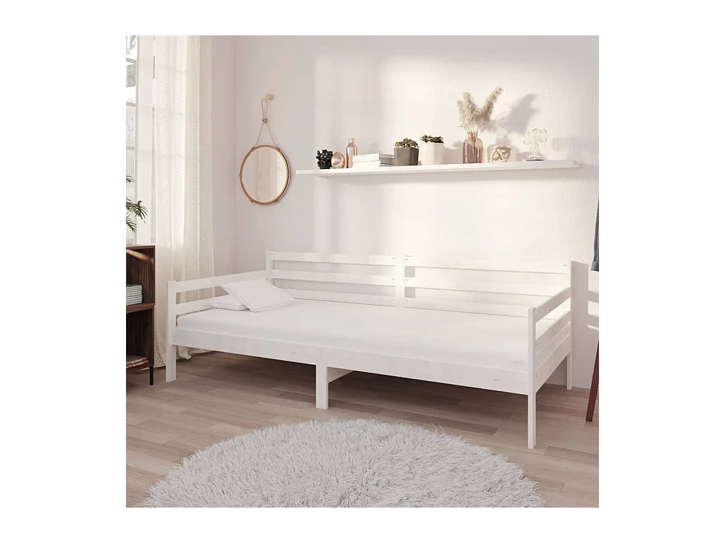 Lit de repos avec matelas 90x200 cm Blanc Bois de pin massif