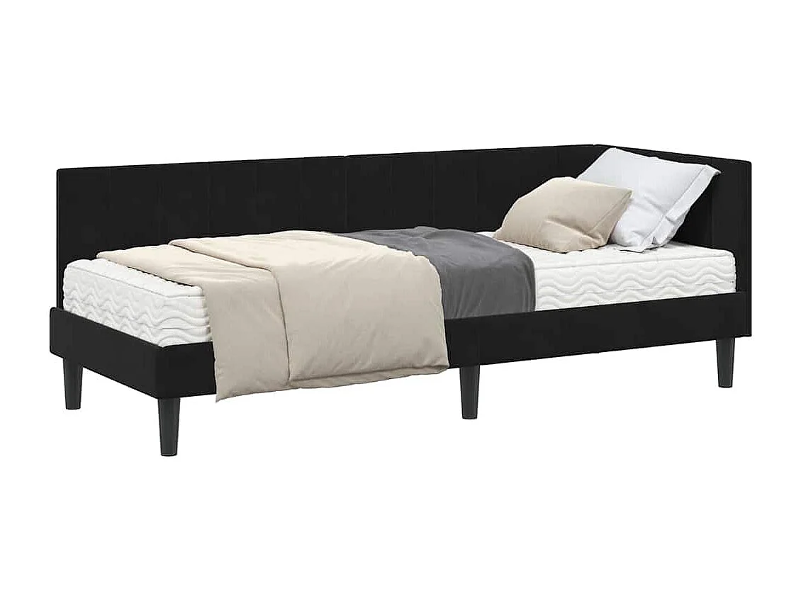 Hoekbedframe met matras Zwart 80 x 200 cm Fluweel