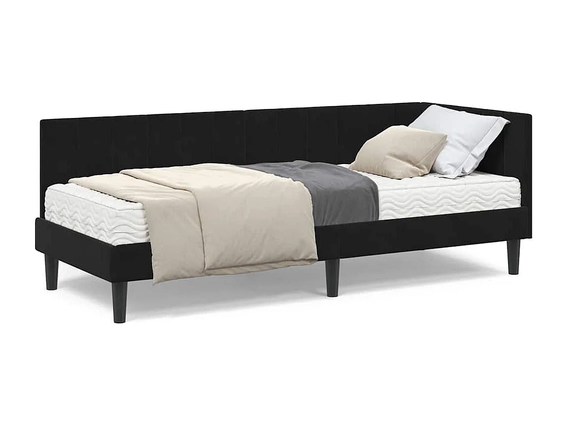 Hoekbedframe met matras Zwart 80 x 200 cm Fluweel