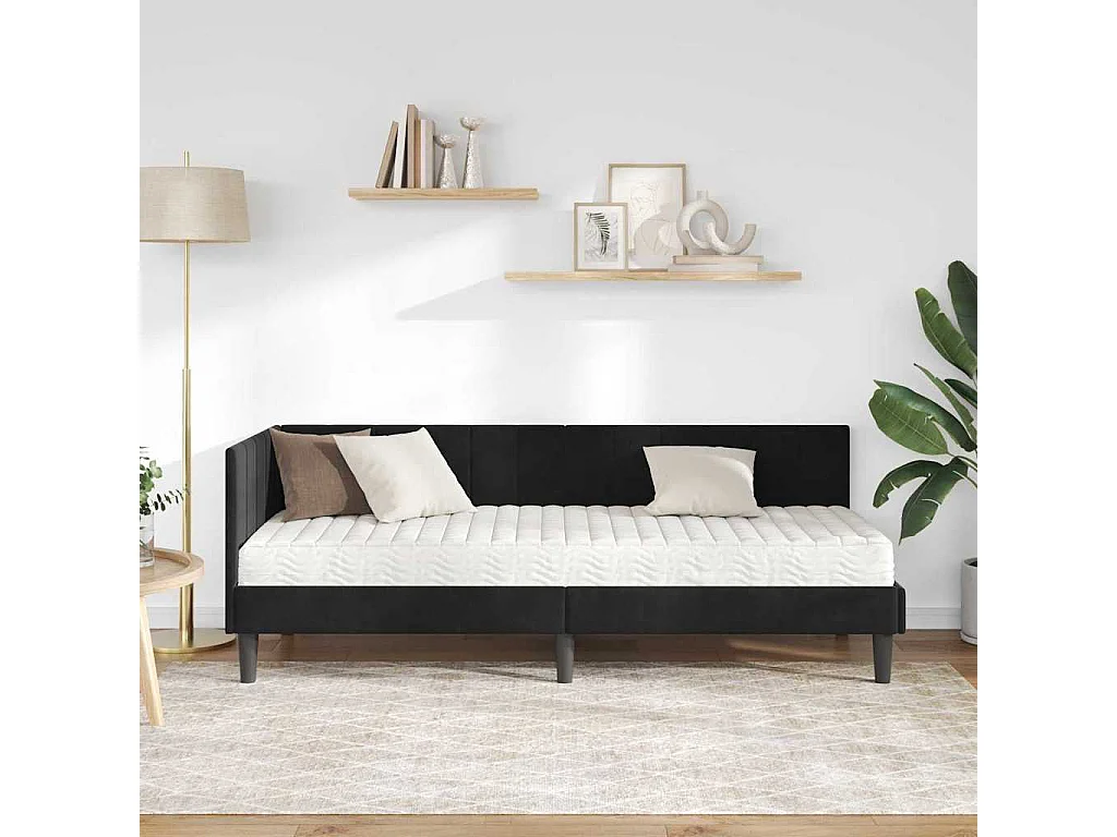 Hoekbedframe met matras Zwart 80 x 200 cm Fluweel