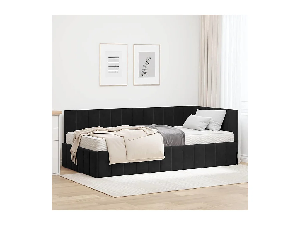 Hoekbedframe met matras Zwart 100 x 200 cm Fluweel