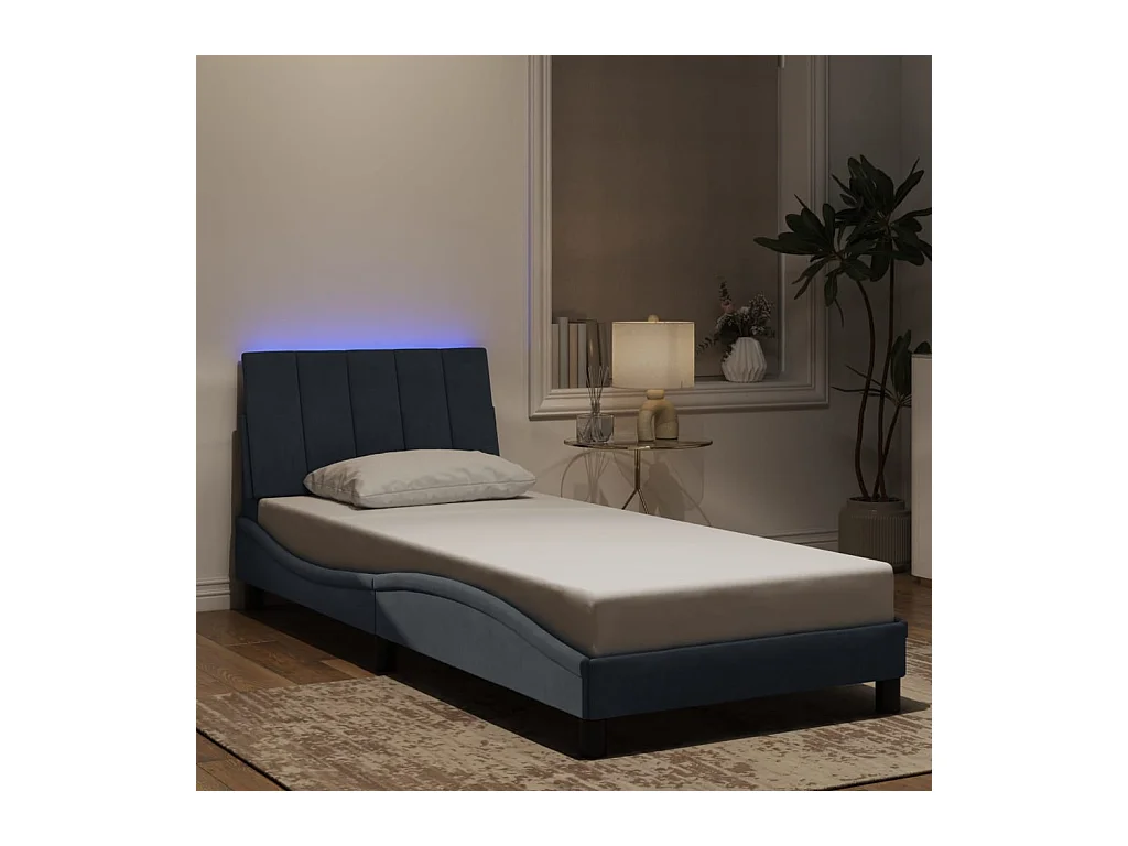 Struttura letto con LED senza materasso grigio scuro 90x200 cm velluto