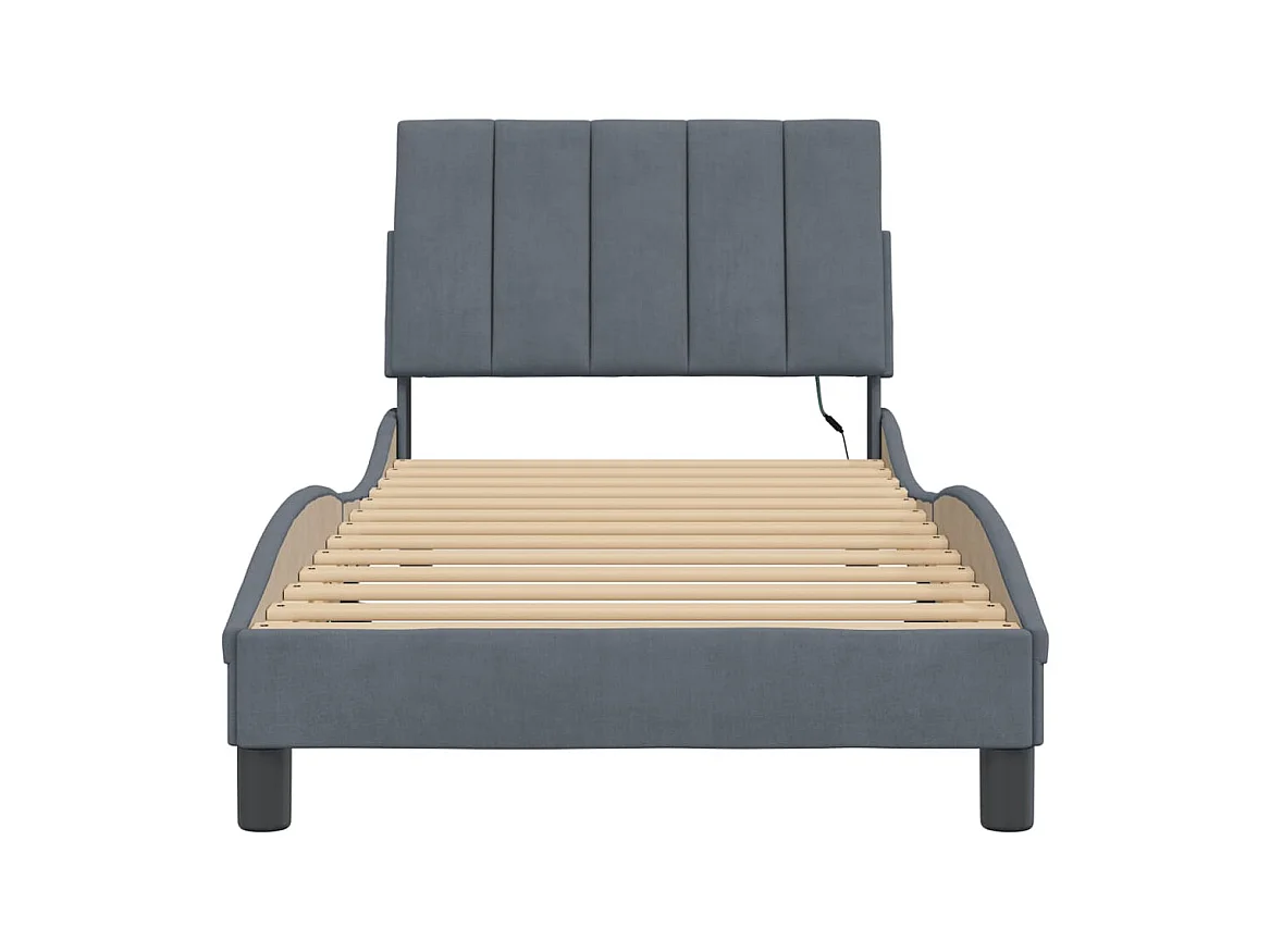 Struttura letto con LED senza materasso grigio scuro 90x200 cm velluto