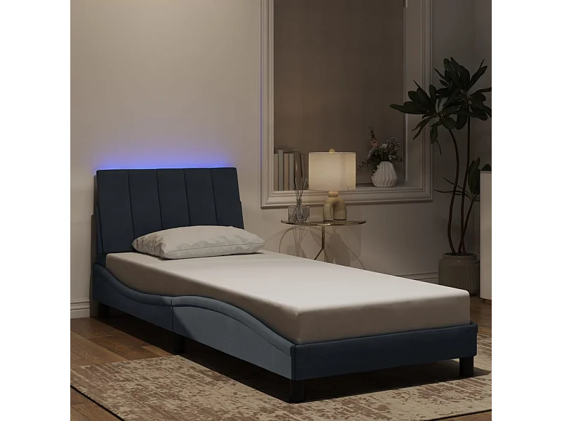Bedframe met LED zonder matras donkergrijs 90x200 cm fluweel