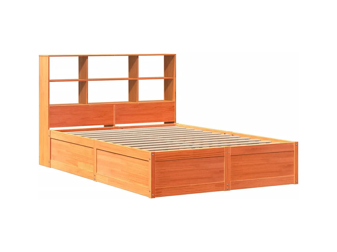 Estructura de cama sin colchón, color marrón cera, 120x200cm, madera maciza de pino