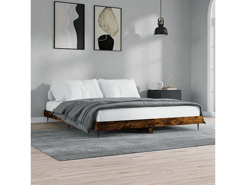 Bedframe zonder matras gerookt eiken 200x200 cm bewerkt hout
