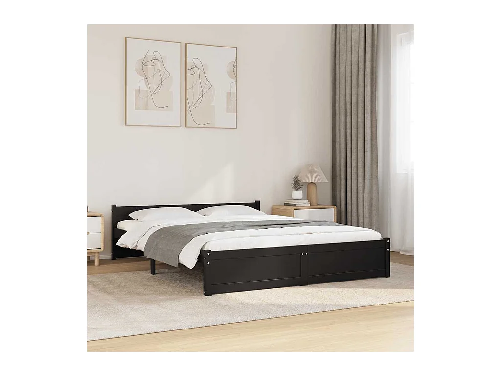 Estructura de cama sin colchón de madera maciza negra 135x190 cm