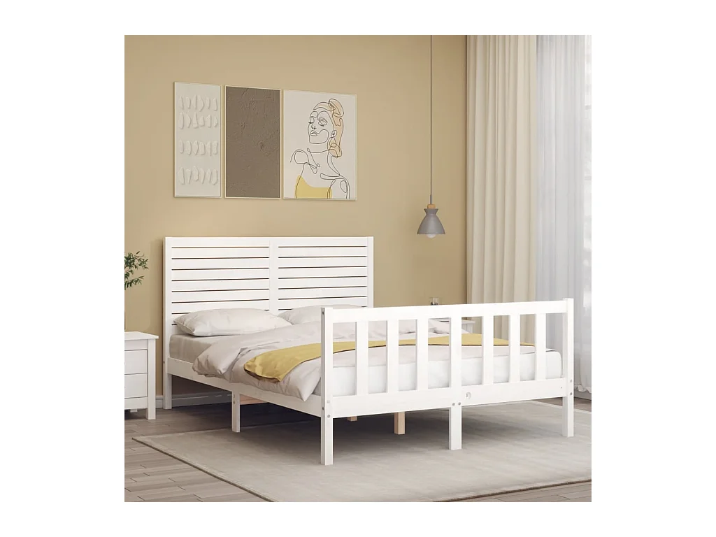 Cadre de lit sans matelas blanc 120x200 cm bois de pin massif