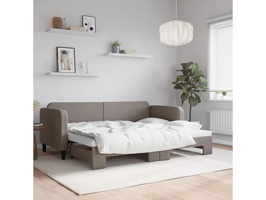 Lit de jour avec gigogne sans matelas taupe 80x200 cm
