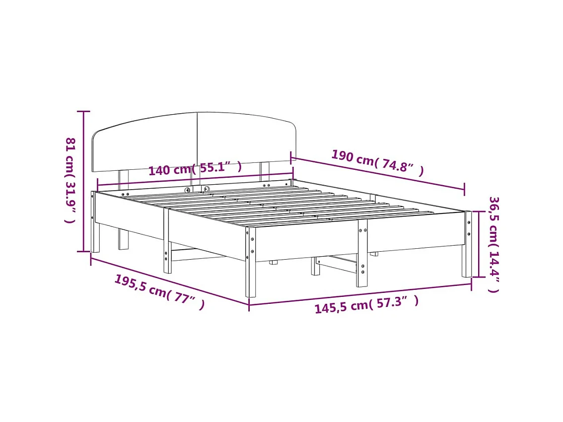 Estructura de cama sin colchón marrón cera 140x190cm madera maciza de pino