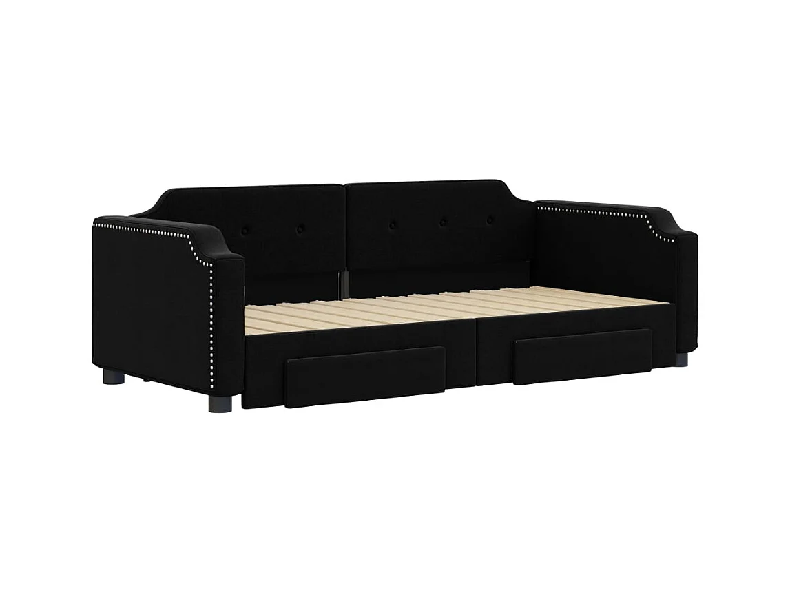 Dagbed met onderschuifbed en lades zonder matras zwart 90x200 cm