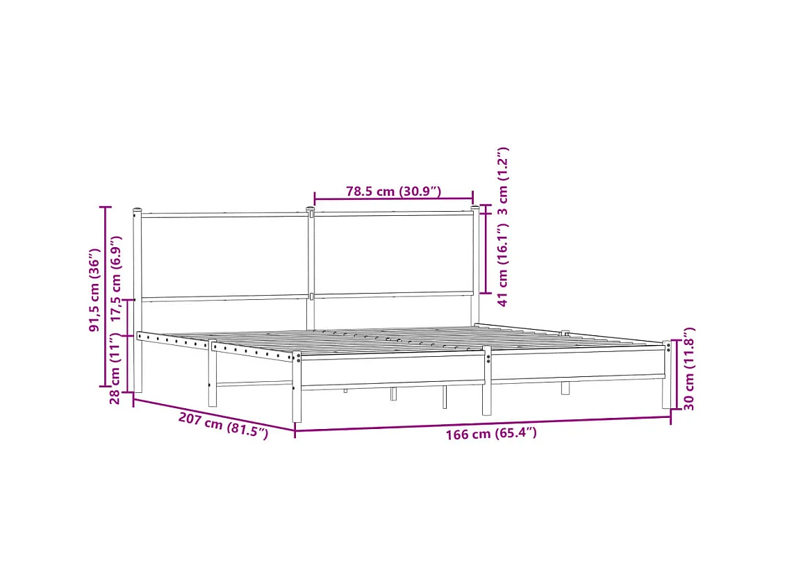 Estructura de cama de metal sin colchón roble Sonoma 160x200 cm