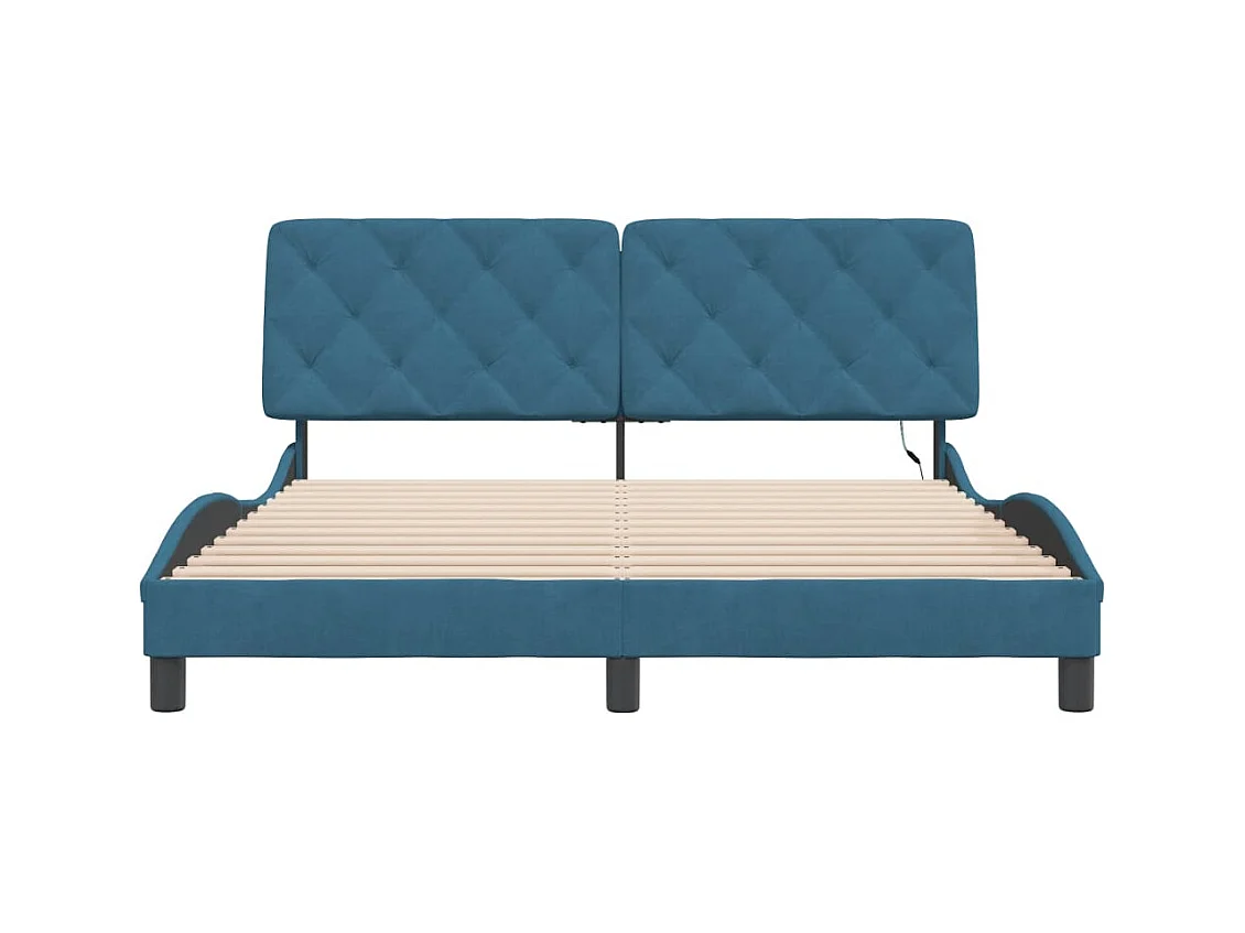 Struttura letto con LED senza materasso blu 160x200 cm velluto