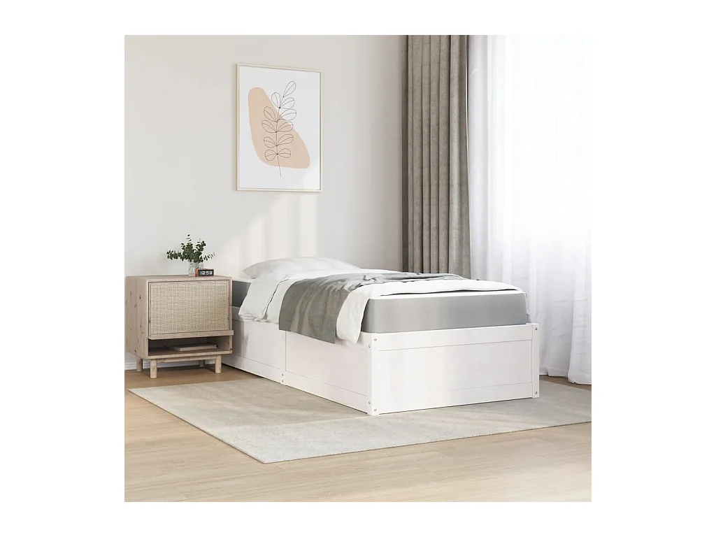 Bed met witte matras 100x200 cm massief grenenhout