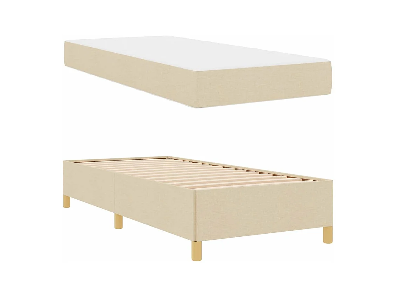 Cama box spring con colchón Tejido blanco y crema 100x200 cm