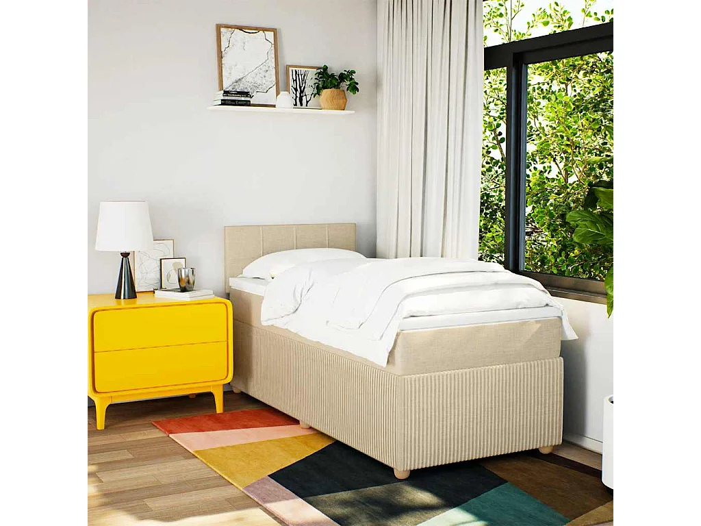 Sommier à lattes de lit avec matelas Crème 90x200 cm Tissu