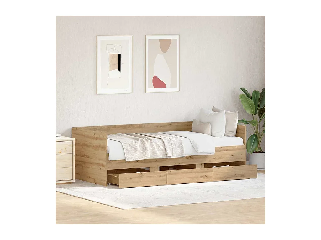 Dagbedframe met lades, handgemaakt eikenhout, 90 x 200 cm