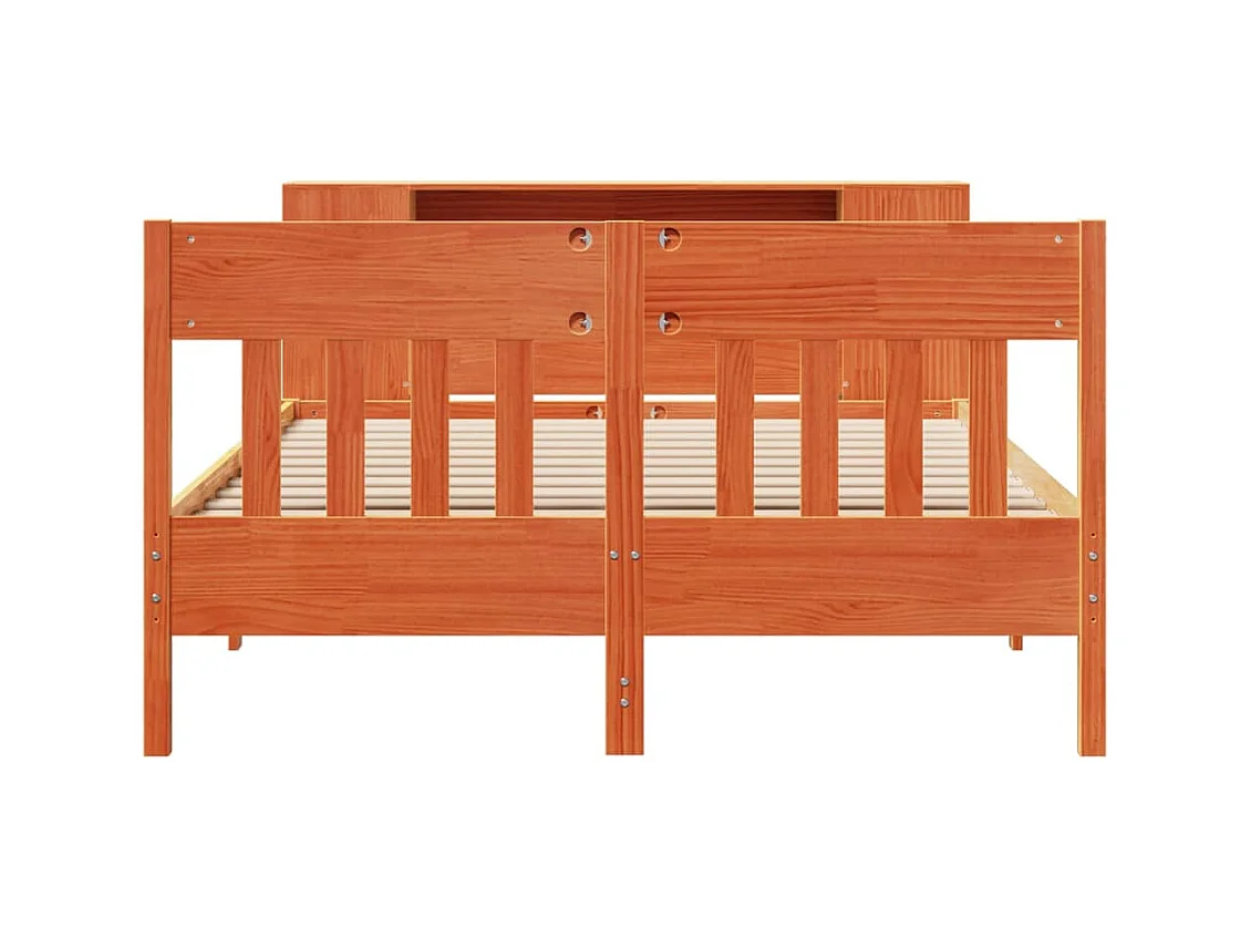 Lit bibliothèque sans matelas cire marron 140x190 cm pin massif