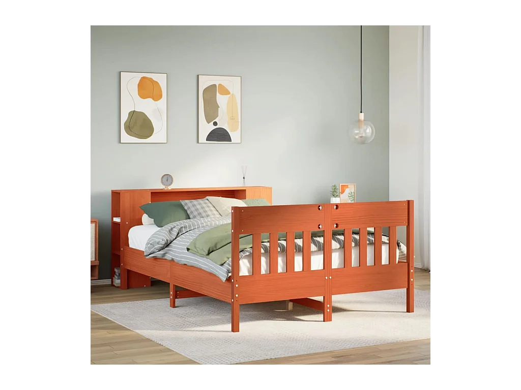 Cama biblioteca sin colchón marrón cera 140x190 cm pino macizo