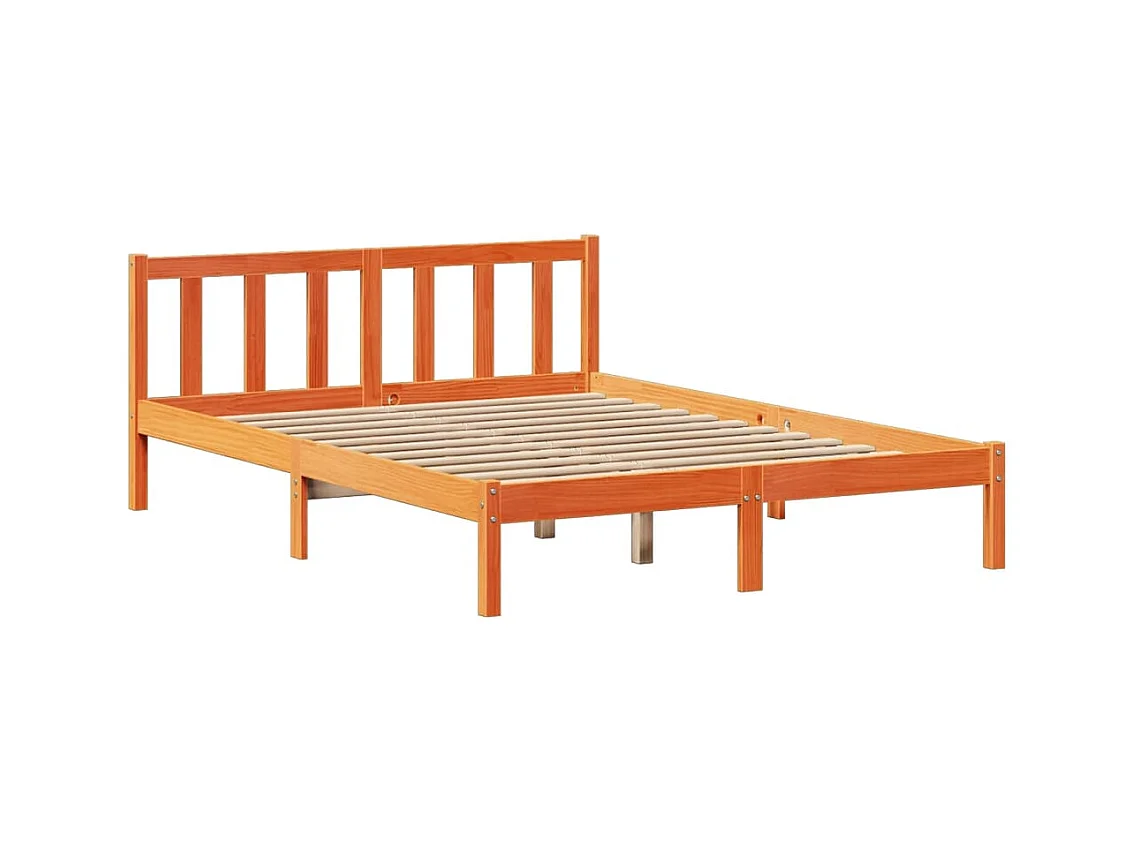Lit bibliothèque sans matelas cire marron 135x190 cm pin massif