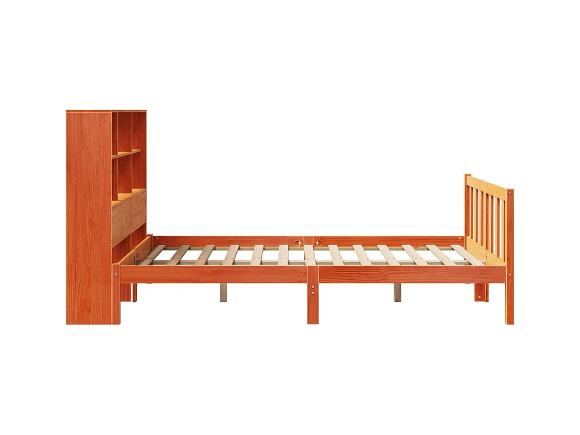 Lit bibliothèque sans matelas cire marron 135x190 cm pin massif