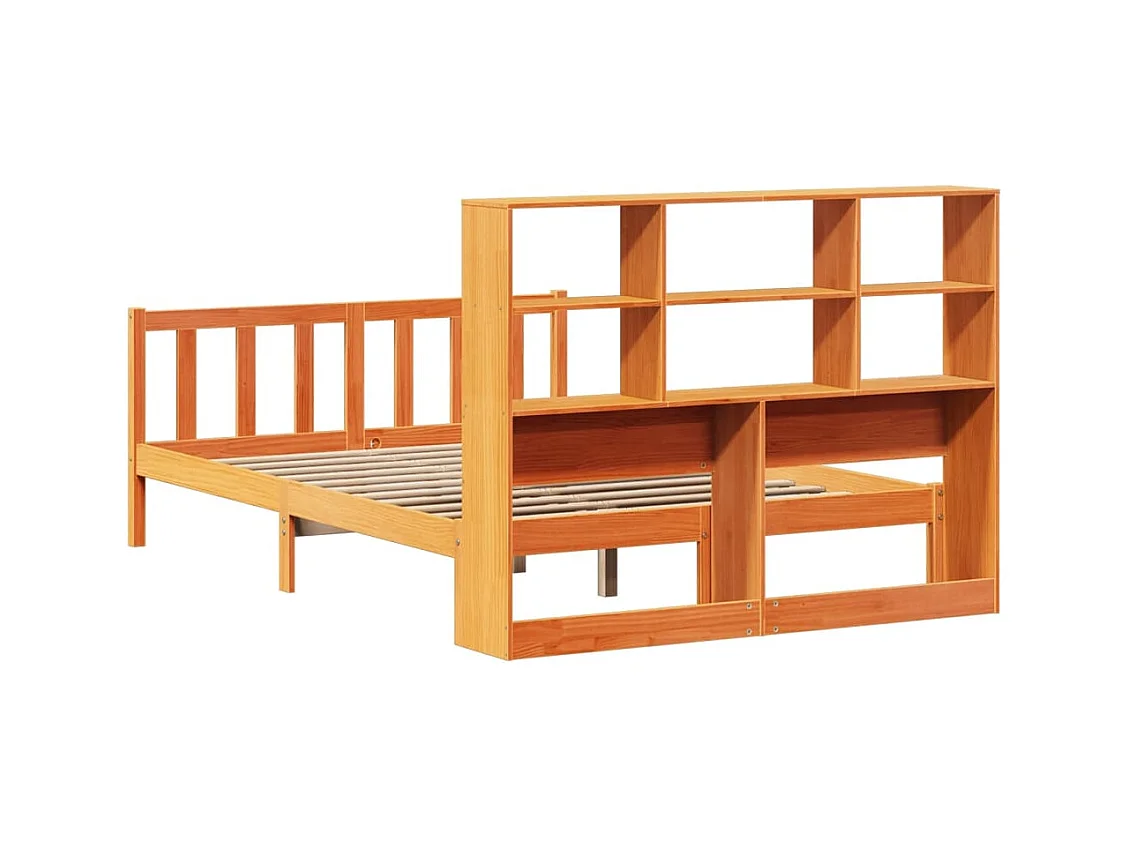 Lit bibliothèque sans matelas cire marron 135x190 cm pin massif