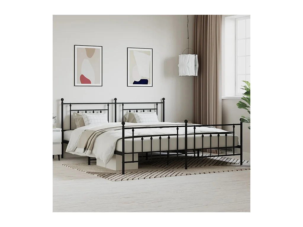 Estructura de cama de metal sin colchón con pie de cama negro 200x200cm