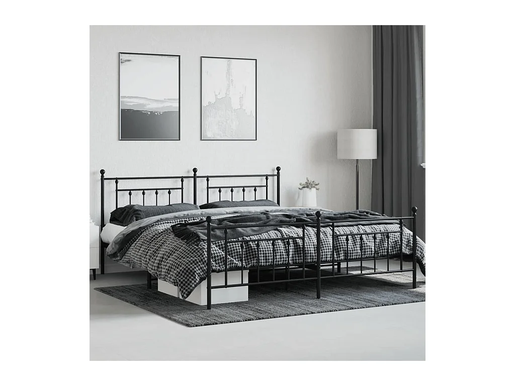 Estructura de cama de metal sin colchón con pie de cama negro 200x200cm