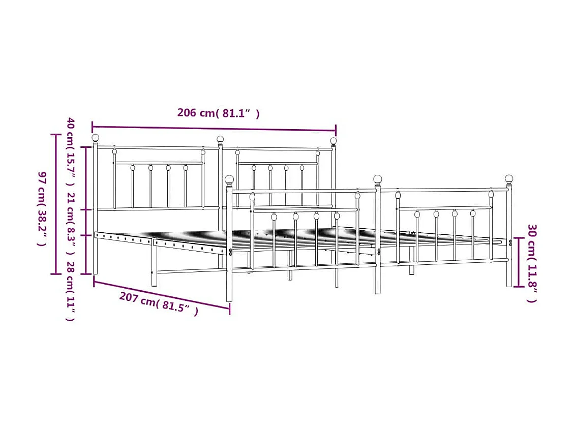 Metalen bedframe zonder matras met zwart voeteneinde 200x200cm