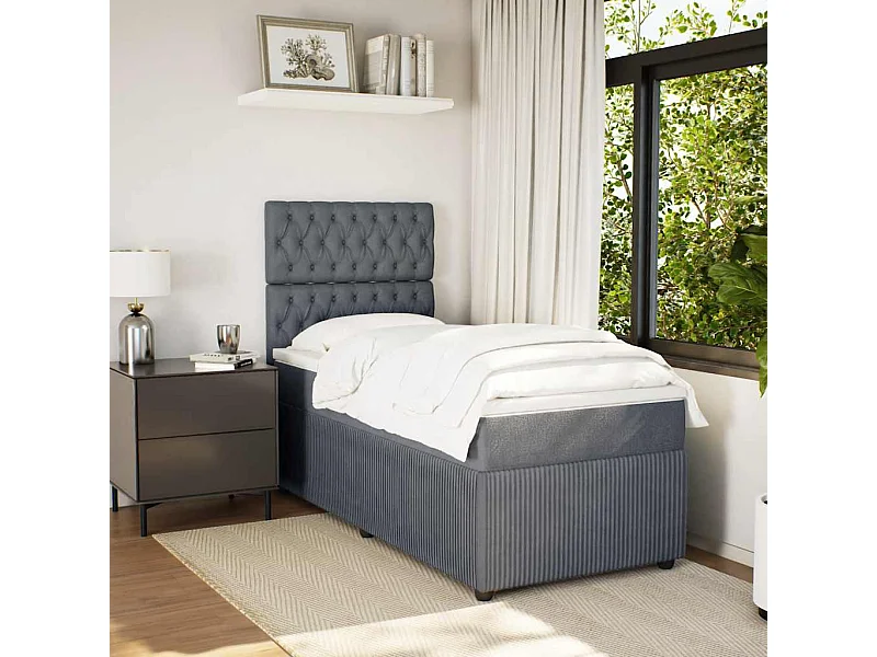 Rete a doghe e materasso Grigio scuro 90x190 cm Velluto