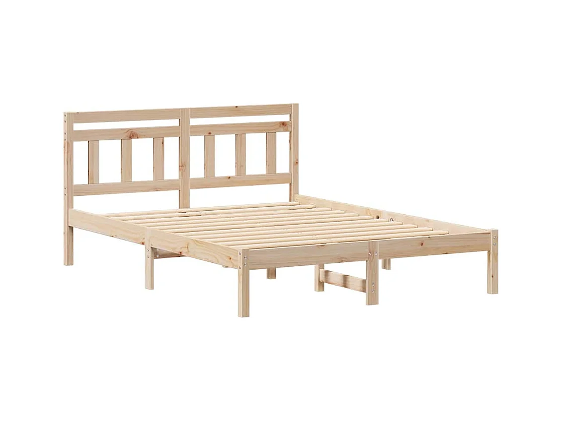 Estructura de cama con cabecero de madera de pino marrón