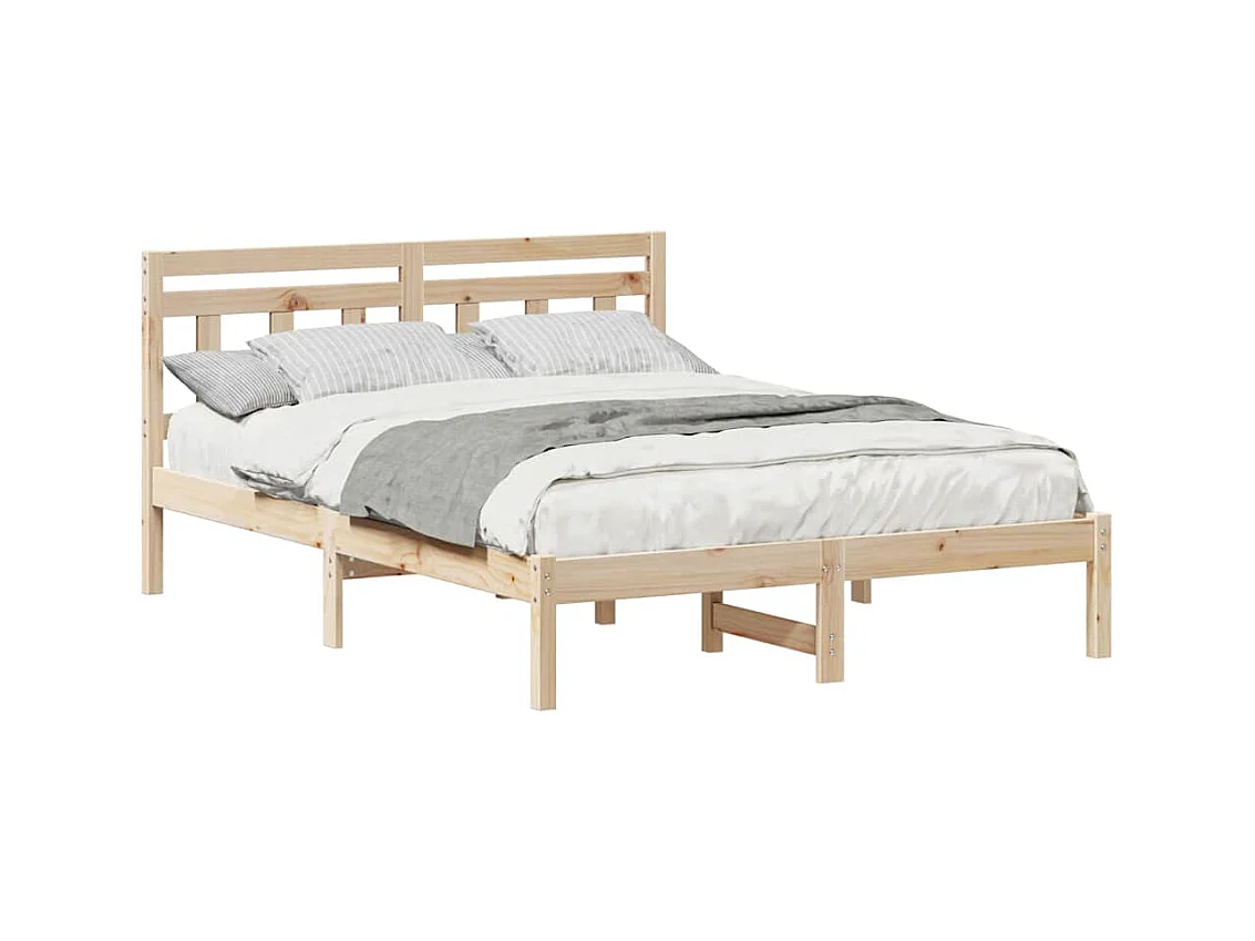 Estructura de cama con cabecero de madera de pino marrón